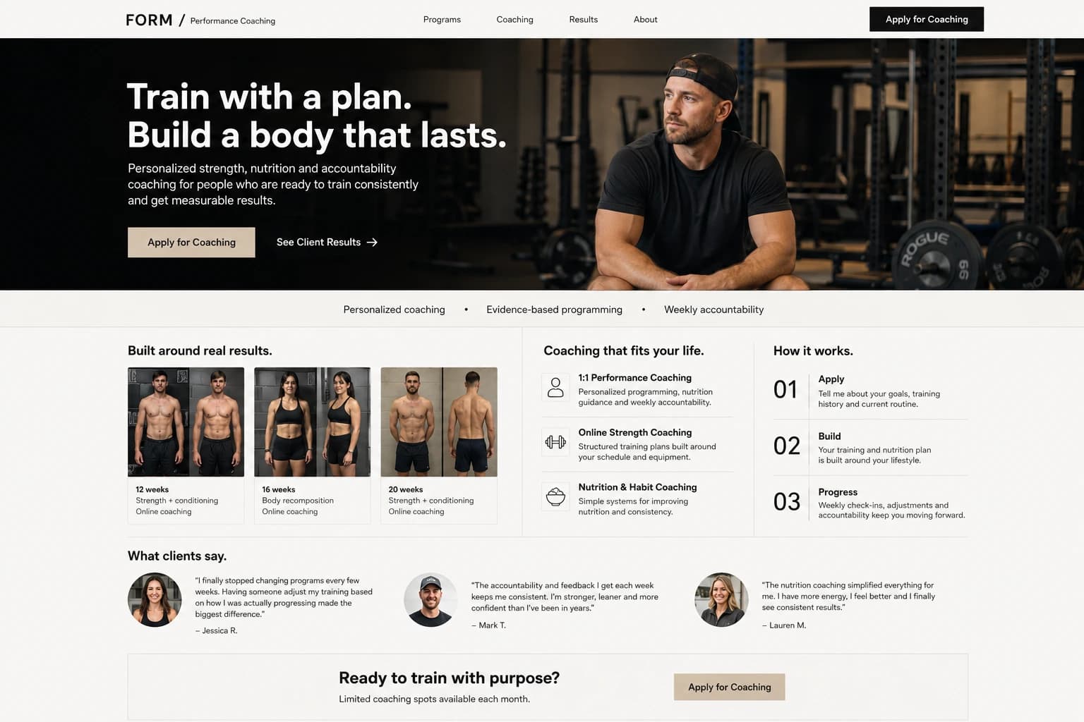 Fitness coaching platform screenshot
