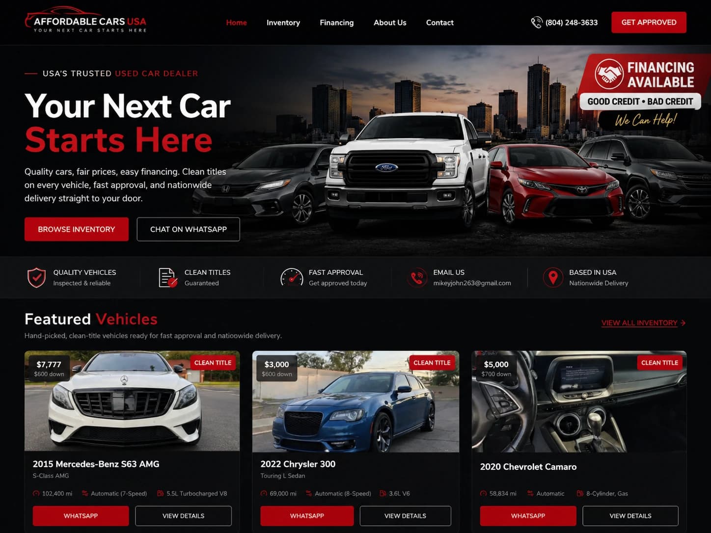 Car dealership platform screenshot