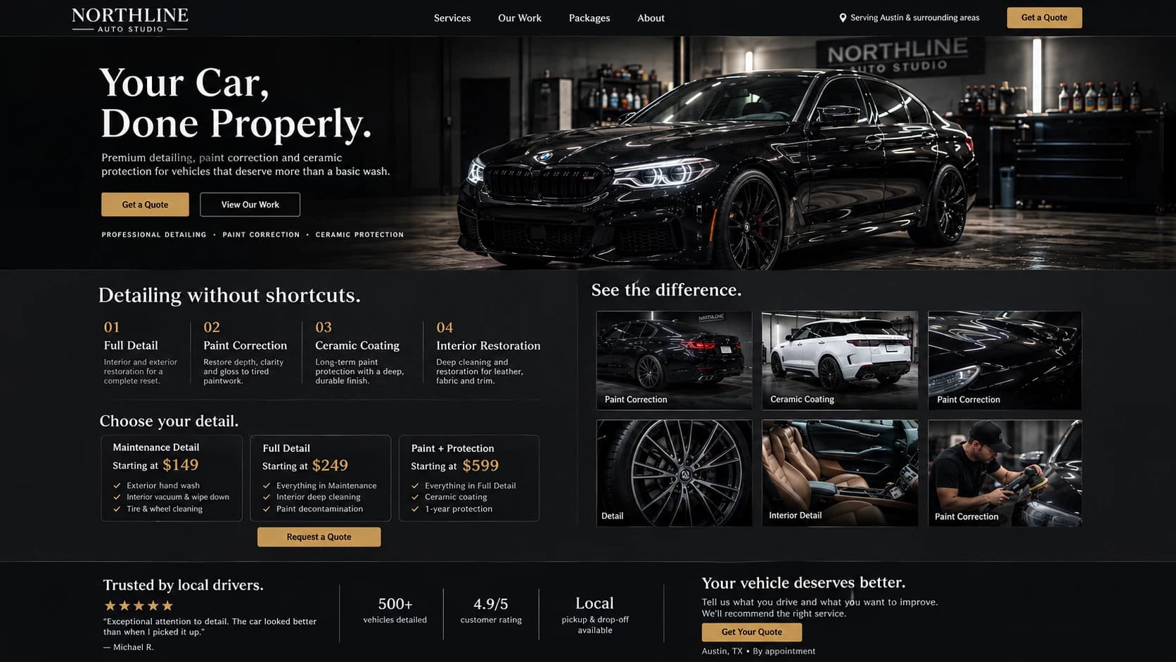 Auto detailing website screenshot